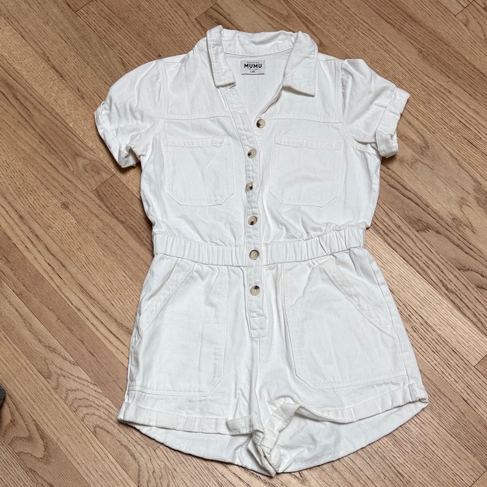 Show Me Your MuMu Romper White Denim